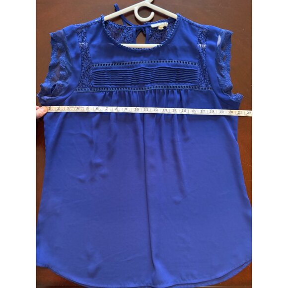Anthropologie Meadow Rue Royal Blue Lace Pintuck Boho Romantic Blouse Large - Picture 11 of 12